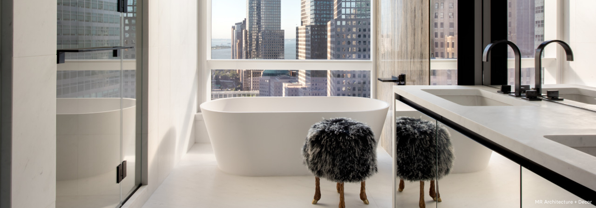 MR Architecture + Design — luxury bathroom with cityscape views